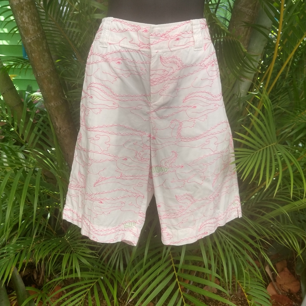 🐊Lilly Pulitzer Pink Alligator White Shorts sz 10